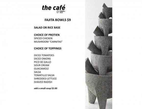 Your World Bowl This Week at the café @ Cornell Tech Your World Bowl, café @ Cornell Tech, Sept. 23-27, 2019